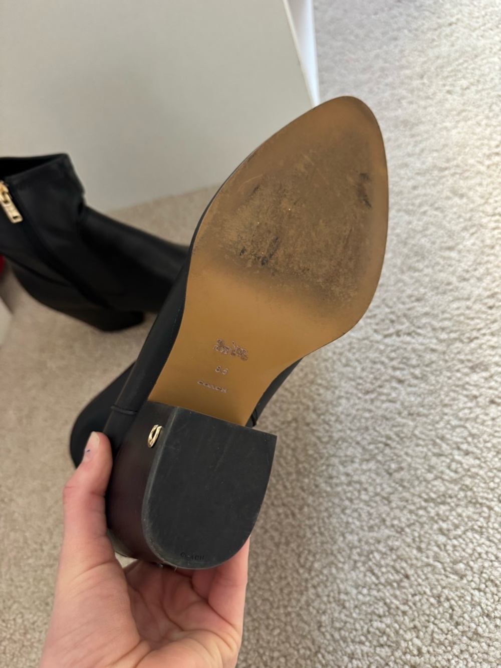 Coach Black Leather Ankle Booties with Gold Stud Trim - Picture 3 of 3